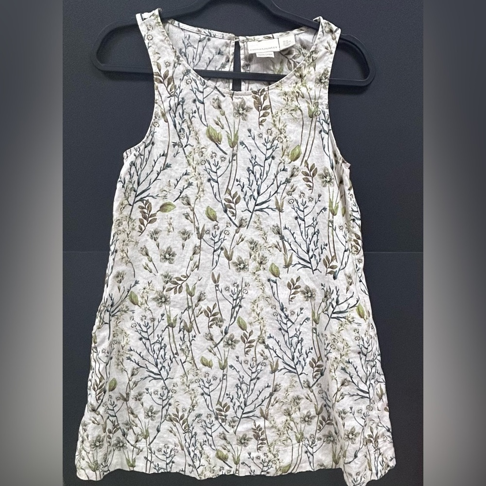 Cynthia Rowley 100% Lien White and Green Botanical Sundress